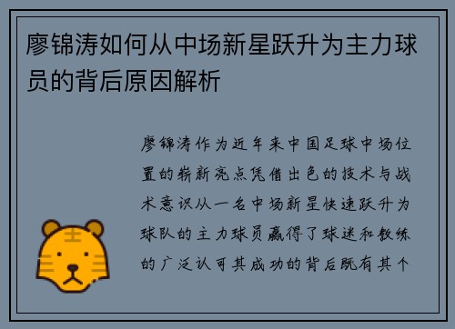 廖锦涛如何从中场新星跃升为主力球员的背后原因解析